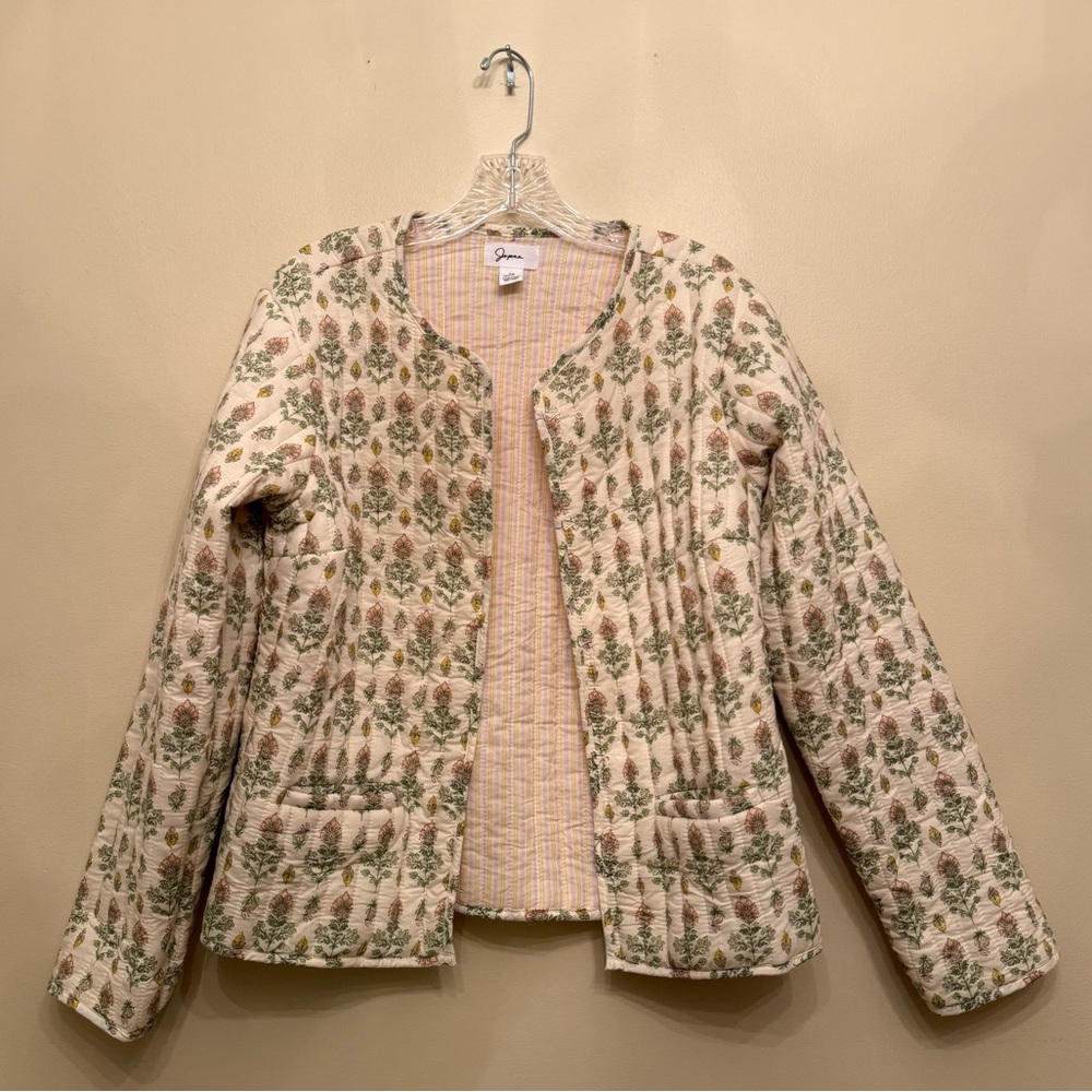 Jopna Floral Cottagecore Quilted Green and Cream Jacket Size M